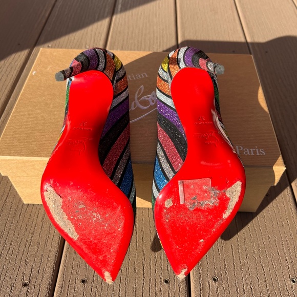 Christian Louboutin Pigalle Follies 100 suede stripy glitter multi color pump - Picture 5 of 7